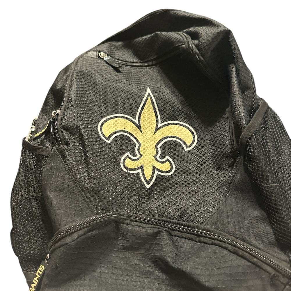NFL Black Backpack with Gold Fleur-de-Lis laptop side mesh pockets four more